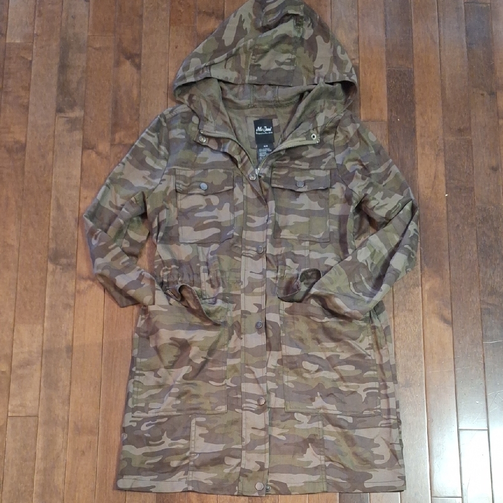 Me Jane Green and Brown Camouflage Utility Jacket with Hood